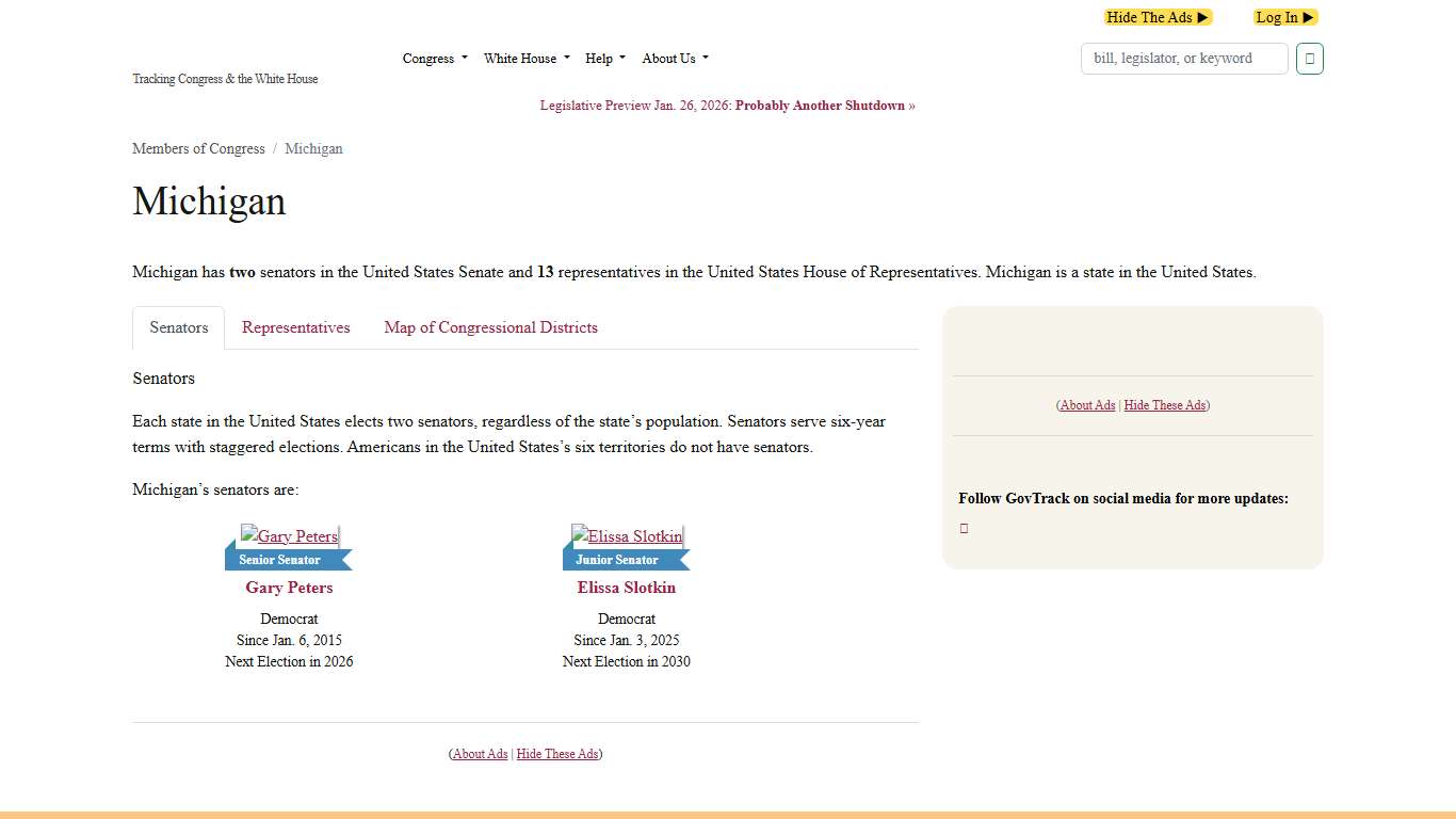 Michigan Senators, Representatives, and Congressional District Maps - GovTrack.us